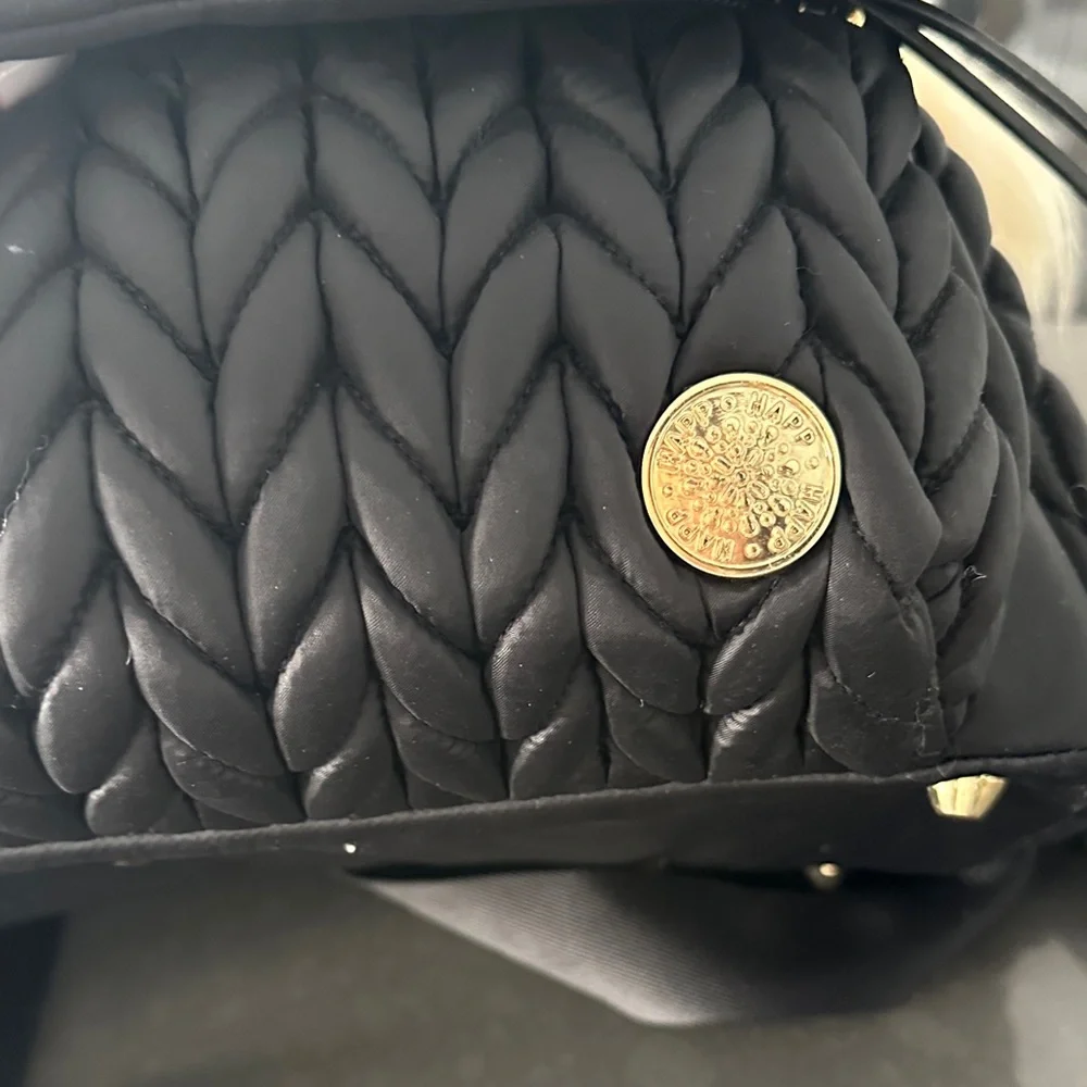 Happ Diaper Bag Black Quilted w Fur Charm & Changing Pad - Picture 4 of 8